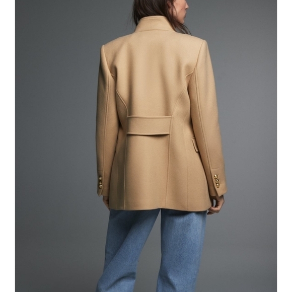 ZARA gold button wool blend coat Sz-XL - Picture 6 of 12